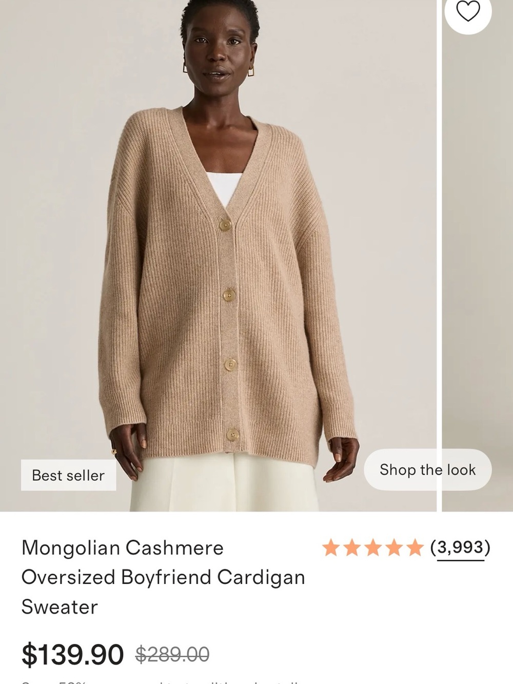 Quince Beige Oversized V-Neck Cashmere Cardigan